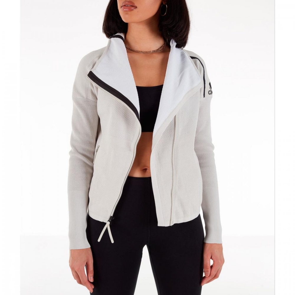 Adidas Womens Heartracer Primeknit Full Zip Jacket Beige Size Large NWOT